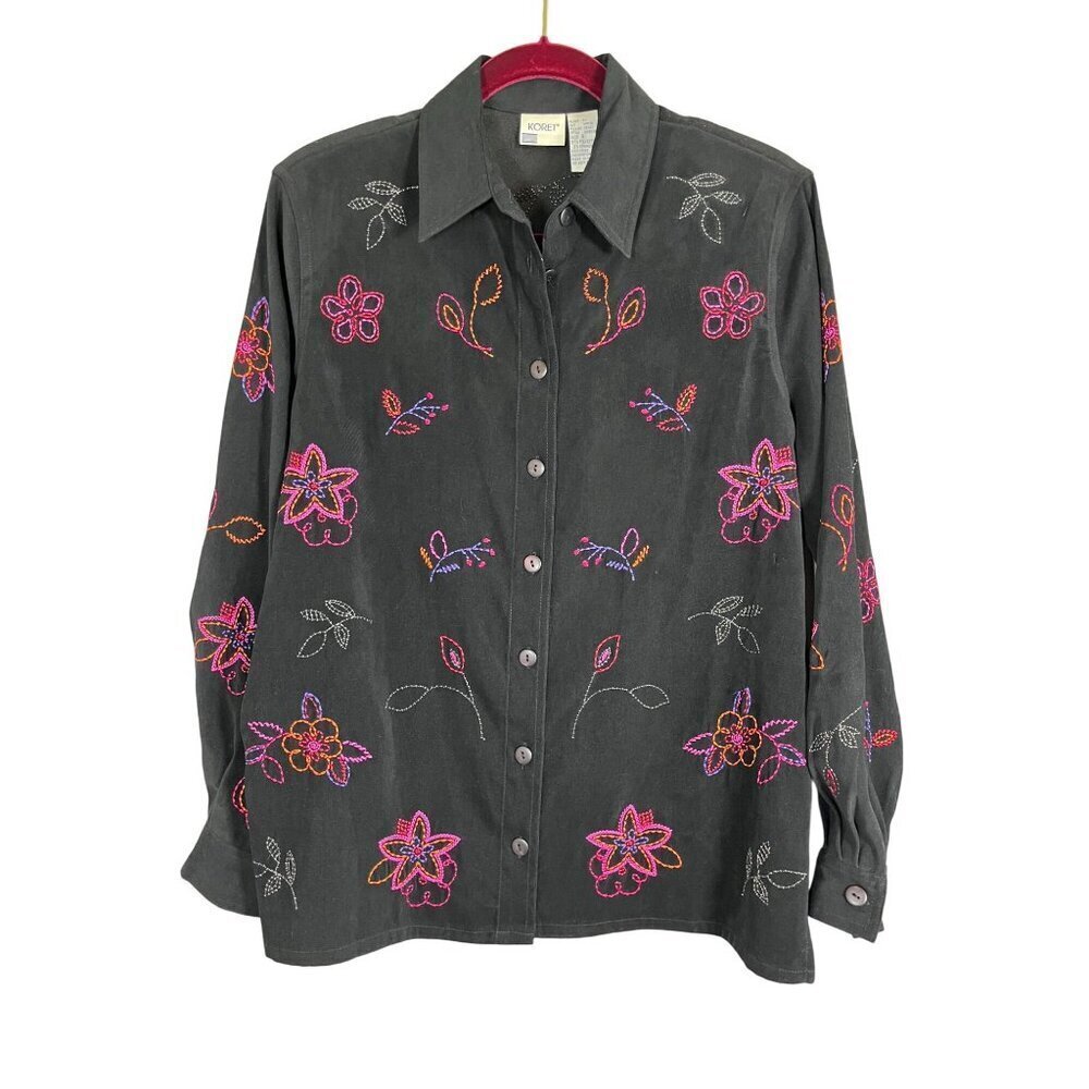 Koret Floral Embroidery Jacket S Black Preppy Classic Coastal Retro Boho 80s